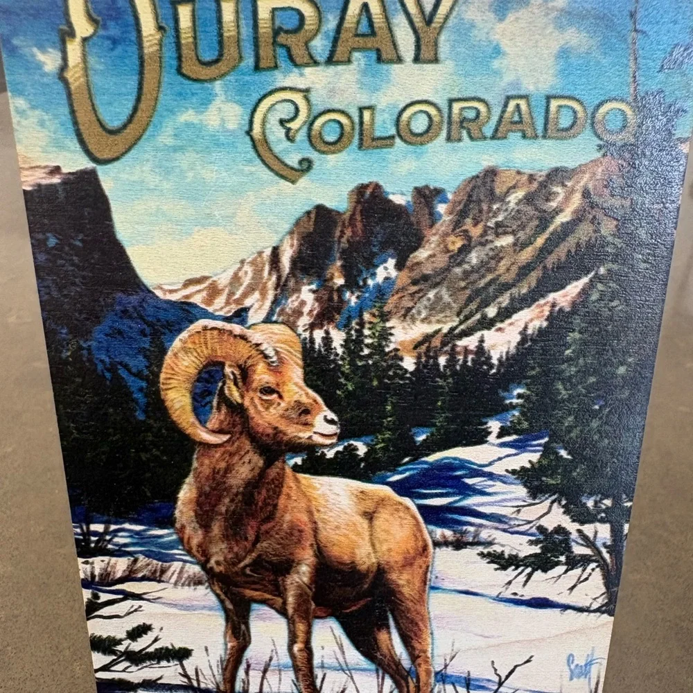 Ouray Colorado Wooden Mailable Postcard Big Horn Sheep Unique Souvenir